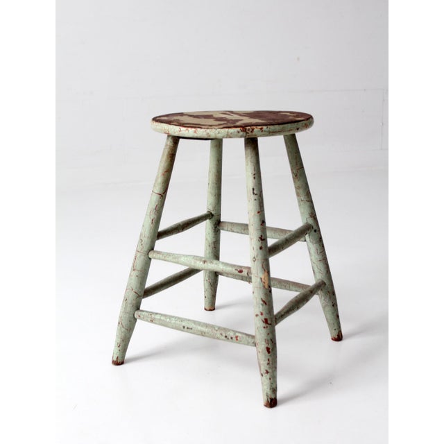 Wood Vintage Painted Farmhouse Stool For Sale - Image 7 of 13