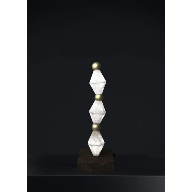 Chronos brushed brass table lamp by alabastro italiano dimensions: d 15 x w 15 x h 71,5 cm. Materials: white alabaster,...