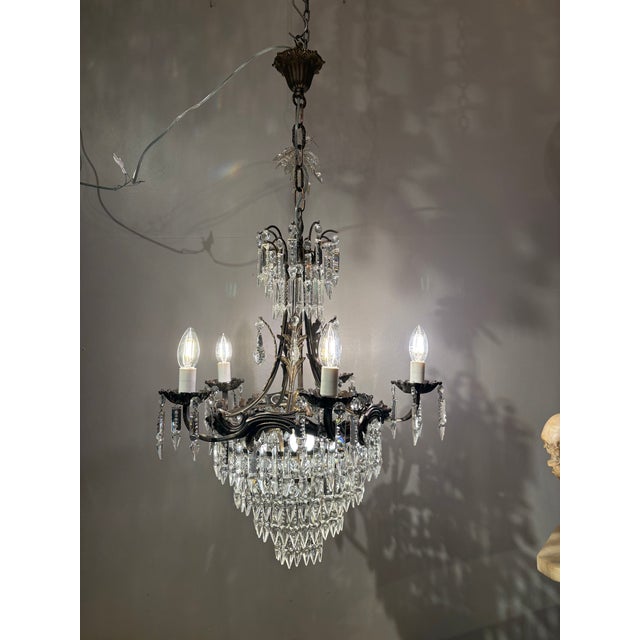 Traditional 1950s Antique Crystal Empire Style Italian Chandelier For Sale - Image 3 of 3