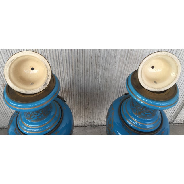 Sèvres Porcelain Pair of Large Antiques French Ormolu-Mounted & Painted Pair of Sèvres Porcelain For Sale - Image 4 of 18