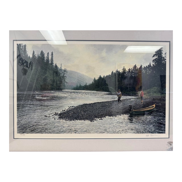 1980s Peter Corbin “Cascapedia Morning” Le 790/950 Fly Fishing Print Trout Unlimited 1990 For Sale