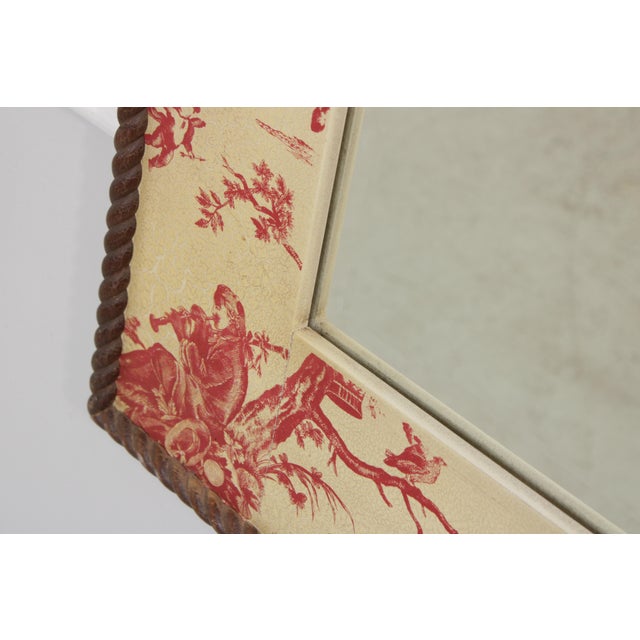 1950s Chintz Crackle Painted Red and Cream Wall Mirror For Sale - Image 5 of 13