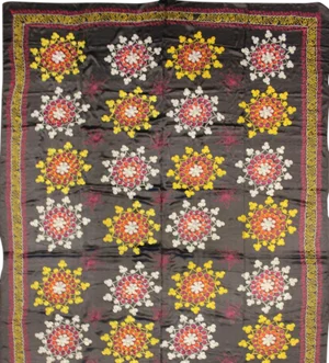 Vintage Silk Suzani With All-Over Embroidery in Charcoal Background