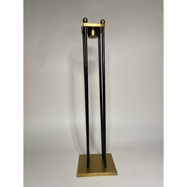 Mid Century Transitional Black Metal and Brass Candlesticks, a Pair For Sale - Image 4 of 12
