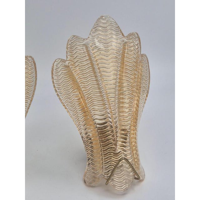 Gold Swedish Modern Sculptural Wall Sconces in Glass attributed to Carl Fagerlund for Lyfa / Orrefors, 1950s, Set of 2 For Sale - Image 8 of 11