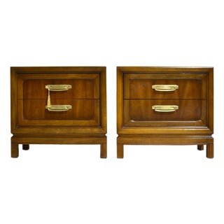 1970s Campaign Style Nightstands by Henry M Goodman Furniture — Pair For Sale