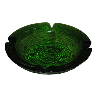 Mid Century Large Green Soreno Textured Round Ashtray Catchall For Sale