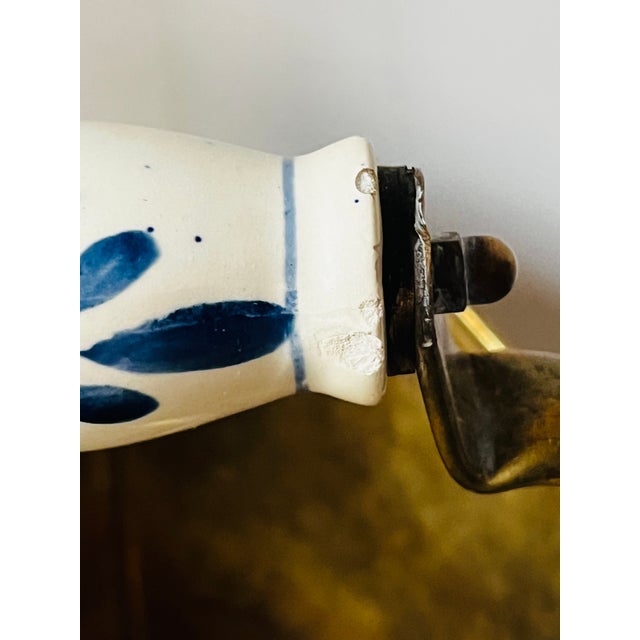 Vintage Brass Bucket With Ceramic Handle Lion Head Claw Feet For Sale In Greensboro - Image 6 of 16