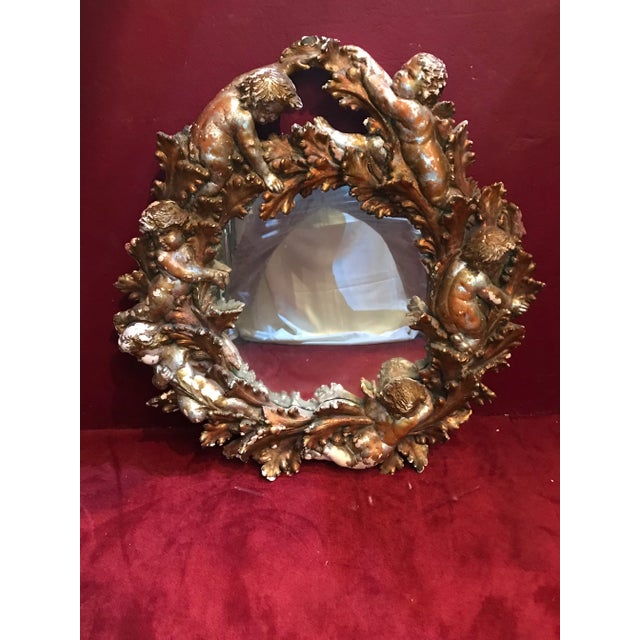 Gold VintageGold Leaf Distress Cherub Mirror For Sale - Image 8 of 8