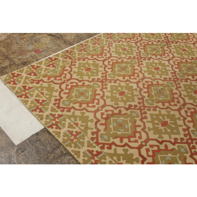 1950s 1950s Vintage Spanish Needlepoint Rug in Green Red and Yellow Geometric Pattern For Sale - Image 5 of 8