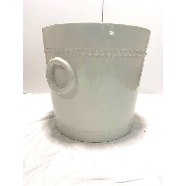 1970s 1970s Italian White Ceramic Planter Cachepot With Rings and Beaded Bands For Sale - Image 5 of 8