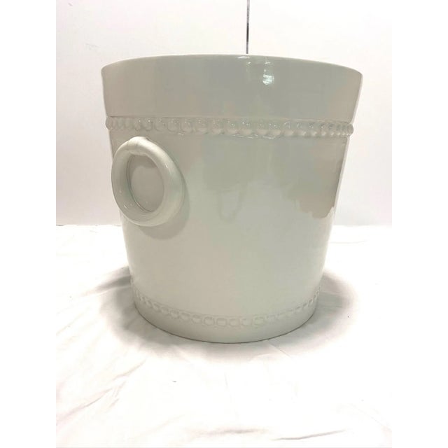 1970s Large 1970s Italian White Ceramic Cachepot Planter With Ring Handles & Beaded Bands For Sale - Image 5 of 8