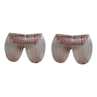 Art Deco Style Pink Murano Glass Wall Lamps, 1940s, Set of 2 For Sale