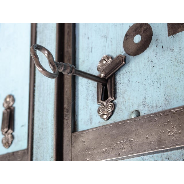 Metal Antique Oversized Blue Iron Double Doors, 1880s For Sale - Image 7 of 18