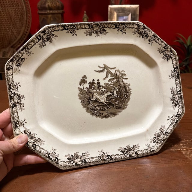 Antique Staffordshire Brown Transferware Oval Platter, Wild Horse Hunt Scene, Circa 1860s For Sale - Image 12 of 12