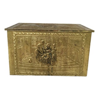 1920s English Repoussé Brass Coal Scuttle Box For Sale