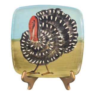 Late 20th Century Zrike on the Farm Italy Hand Painted Square Turkey Dish For Sale