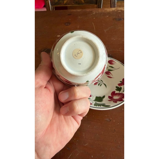 A Very Nice Pair of Antique Staffordshire Early Adam’s Rose Cup & Saucer, Circa 1830 For Sale - Image 10 of 12