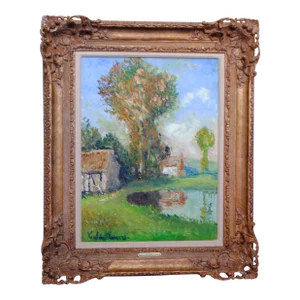 1940s "La Mare" Paul Emile Pissarro Oil Painting, Framed