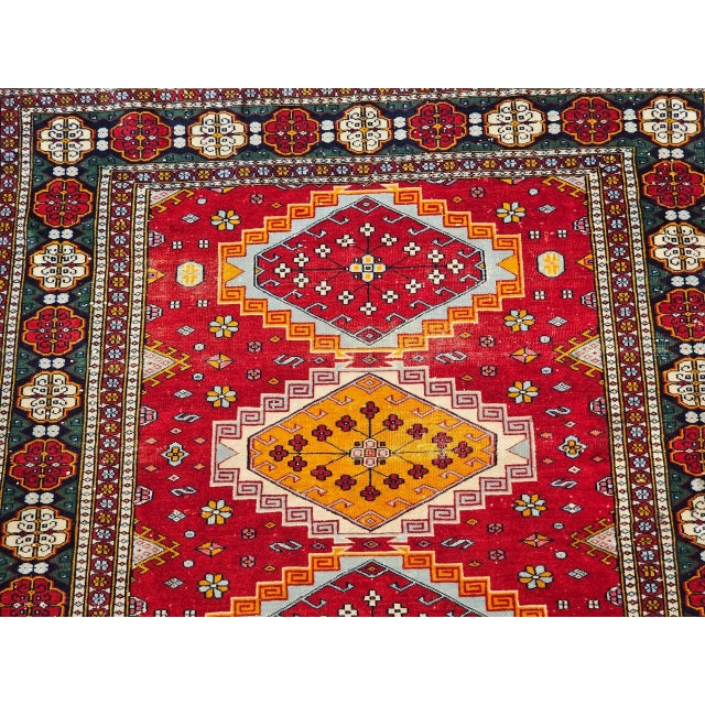 Vintage Persian Tribal Area Rug, Handwoven Geometric Pattern, Red and Blue, 4’ X 4’ For Sale In Chicago - Image 6 of 12