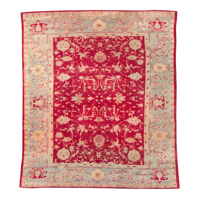 Galerie Shabab Collection Early 20th Century Handmade Turkish Oushak Room Size Carpet in Red and Grey For Sale