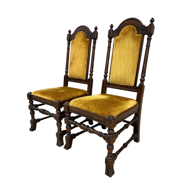 Jacobean 1980s Ethan Allen Jacobean Royal Charter Oak Dining Room Side Chairs Gothic Pair For Sale - Image 3 of 12