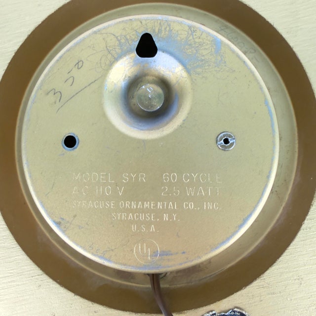 Midcentury Gilt Syroco Sunburst Clock 16” Electric For Sale - Image 10 of 11
