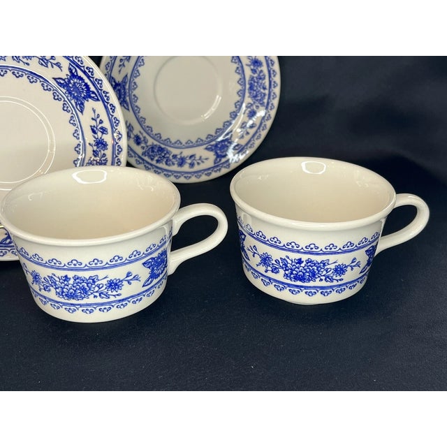 Mid-Century Modern Vintage Royal Usa Hampshire Blue & White Ironstone Tea Mug Set- Set 4 For Sale - Image 3 of 6