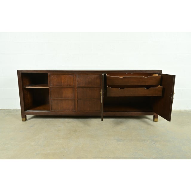 Baker Furniture Company Michael Taylor for Baker Furniture Hollywood Regency Chinoiserie Walnut Sideboard Credenza, Circa 1950s For Sale - Image 4 of 11