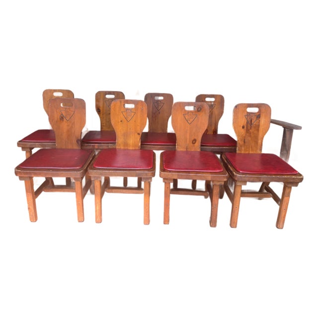 Set of Eight Restaurant Dining Chairs With Branded Keystone “P”, C. 1940, Berks County Provenance For Sale