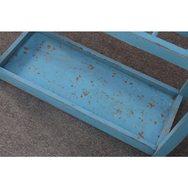 Primitive American Robin's Egg Blue Painted Wood Umbrella or Cane Stand For Sale - Image 13 of 17