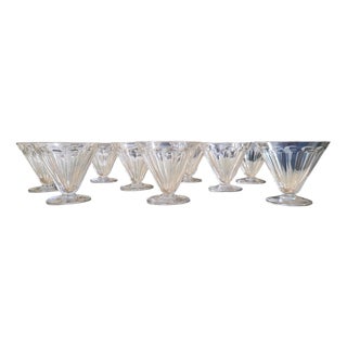 Vintage Crystal Wine Glasses with Rex Pattern from Baccarat, 1920s, Set of 9 For Sale