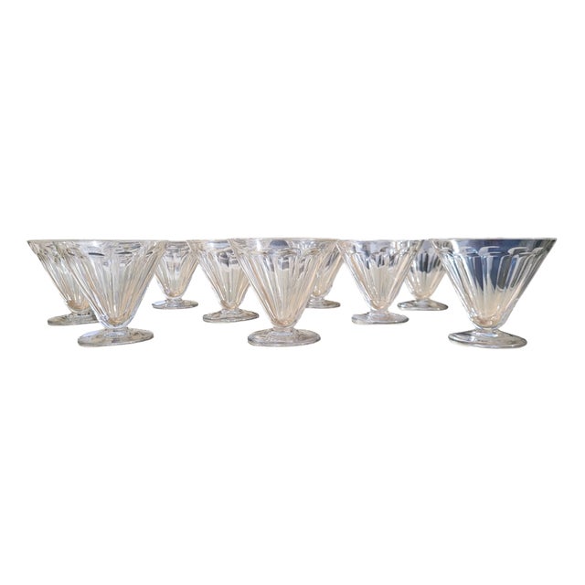 Vintage Crystal Wine Glasses with Rex Pattern from Baccarat, 1920s, Set of 9 For Sale