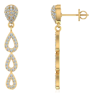 10K Yellow Gold Round Diamond Drop Shape Dangling Earrings 3/4 Cttw, A Pair