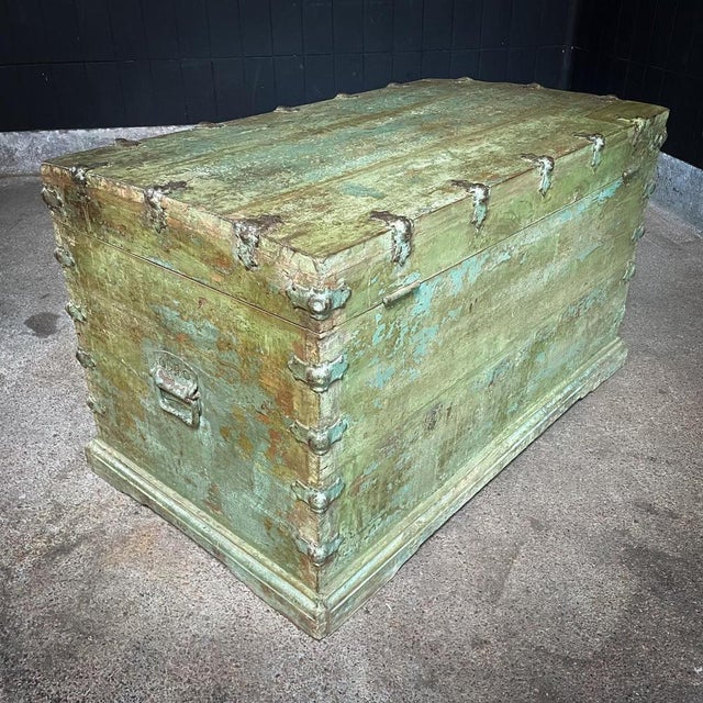 Antique Indian Rural Box in Green For Sale - Image 9 of 12