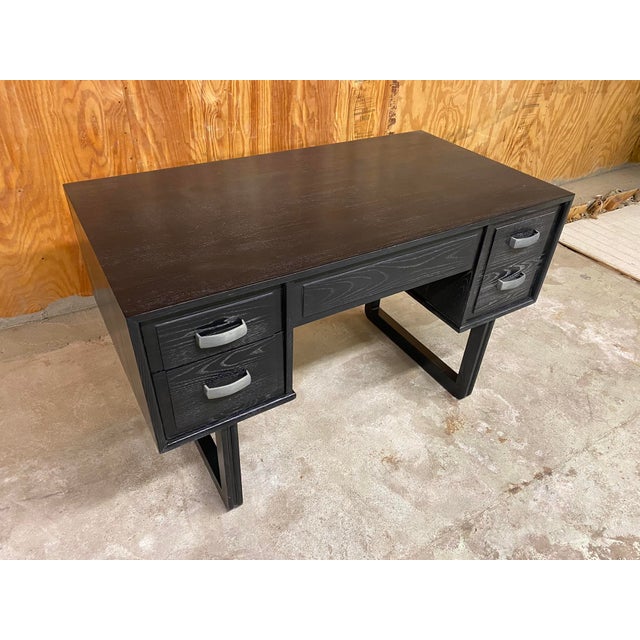 Refinished Mid-Century Cerused Executive Desk in the Manner of Brown Saltman A beautifully proportioned petite executive...