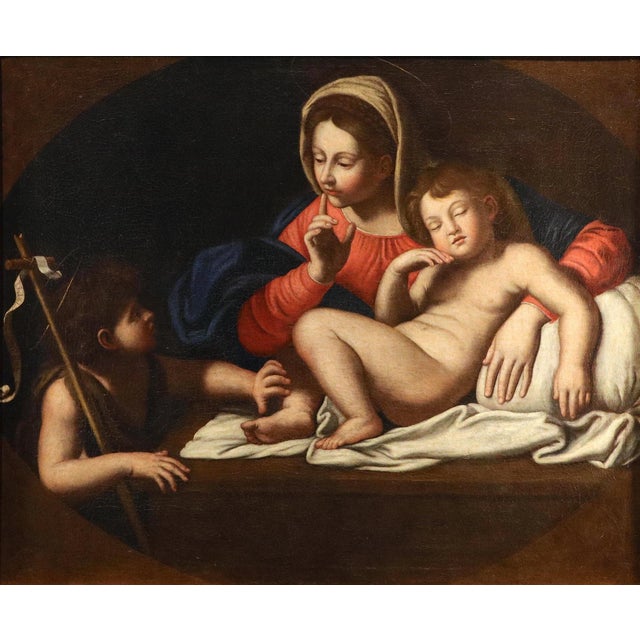 Annibale Carracci, Madonna and Child with Saint John the Baptist, The Silence, 16th Century, Oil Painting on Canvas, Framed For Sale - Image 14 of 14