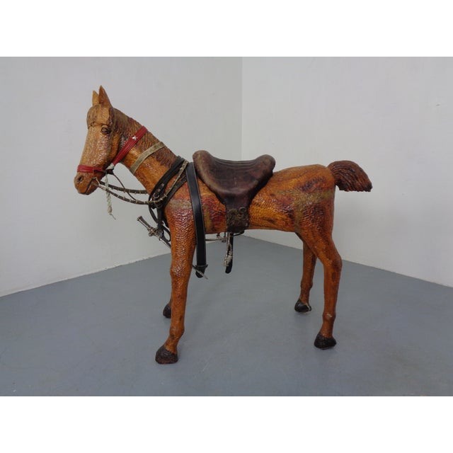 Large Wooden Horse with Leather Saddle, 1900 For Sale - Image 4 of 18
