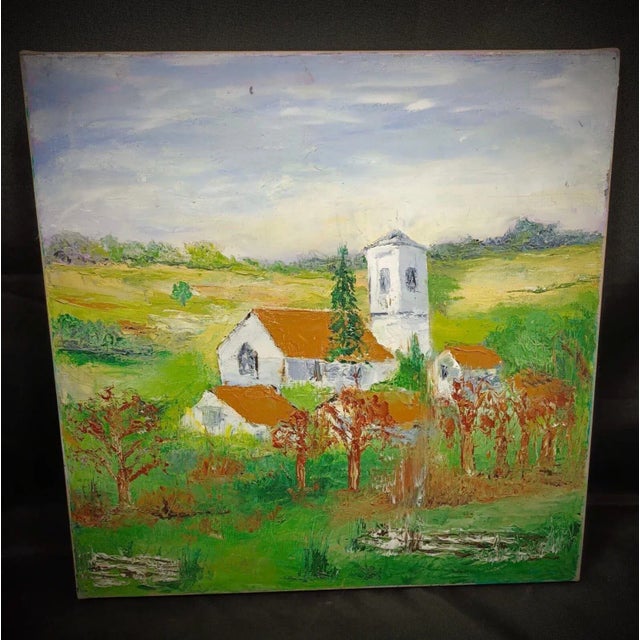 Mid 20th Century Charming Oil Painting on Canvas – Village Church Scene For Sale In New York - Image 6 of 7