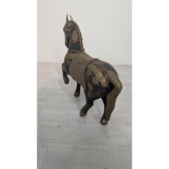 Indian Wooden Ceremonial Horse with Brass from Charles Mareck, 1920s For Sale - Image 12 of 18