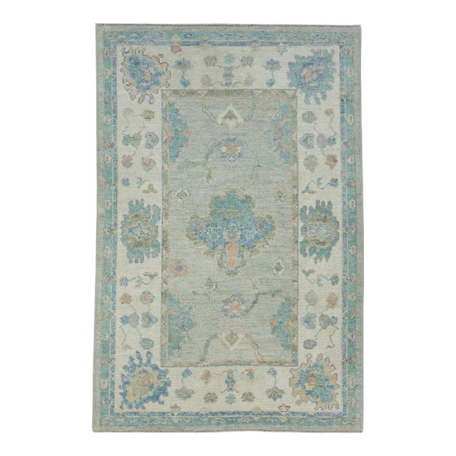 Blue & Gray Turkish Oushak Rug 3'10" x 5'10" For Sale