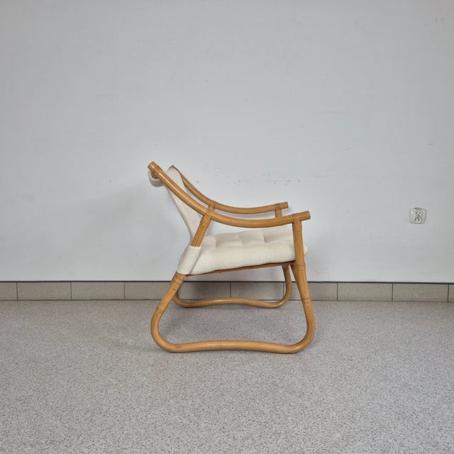 Mid-Century Danish Bamboo and Wool Lounge Chair, 1970s For Sale - Image 4 of 12