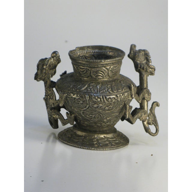 Early 20th Century Tibetan With Dragons Jar / Pot Repousse Tined, Brass: Southeast Asia For Sale - Image 4 of 13