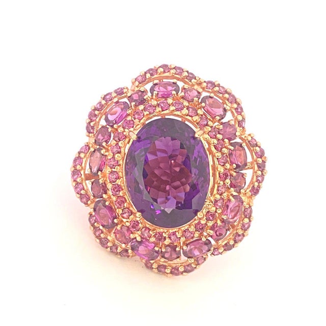 Amethyst Bochic "Orient" Vintage Amethyst & White Topaz Ring Set In 18 K Gold & Silver For Sale - Image 8 of 18