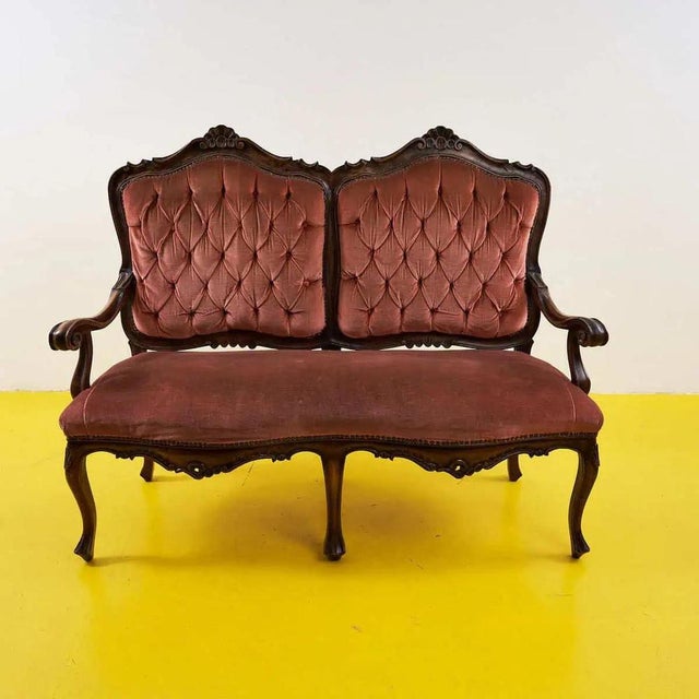 Vintage Sofa in Carved Wood and Velvet For Sale - Image 9 of 9