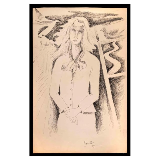 Dominique Agnello, Woman, Original Drawing, 1975 For Sale