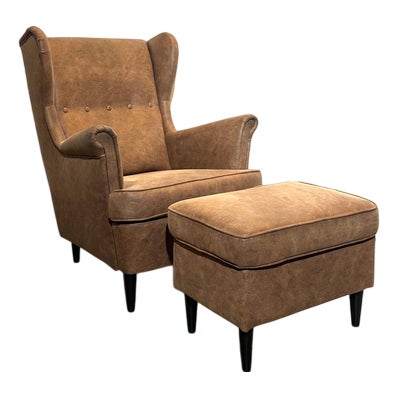 Set of Wingback Lounge Chair with Ottoman from Ikea For Sale