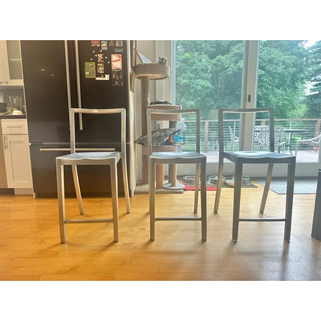 Set of 3 Philippe Starck Icon Counter Stools for Emeco, Hand-Brushed Aluminum For Sale - Image 12 of 12