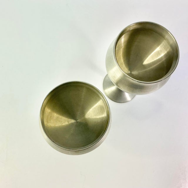 1980s 1980s Vintage Hollywood Regency Boho Chic Pewter Wine Goblets - A Pair. For Sale - Image 5 of 9