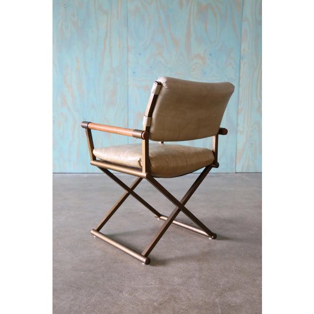 1970s Cal Style Director Chairs Oak Brass and Vinyl Set of 4 For Sale - Image 10 of 11